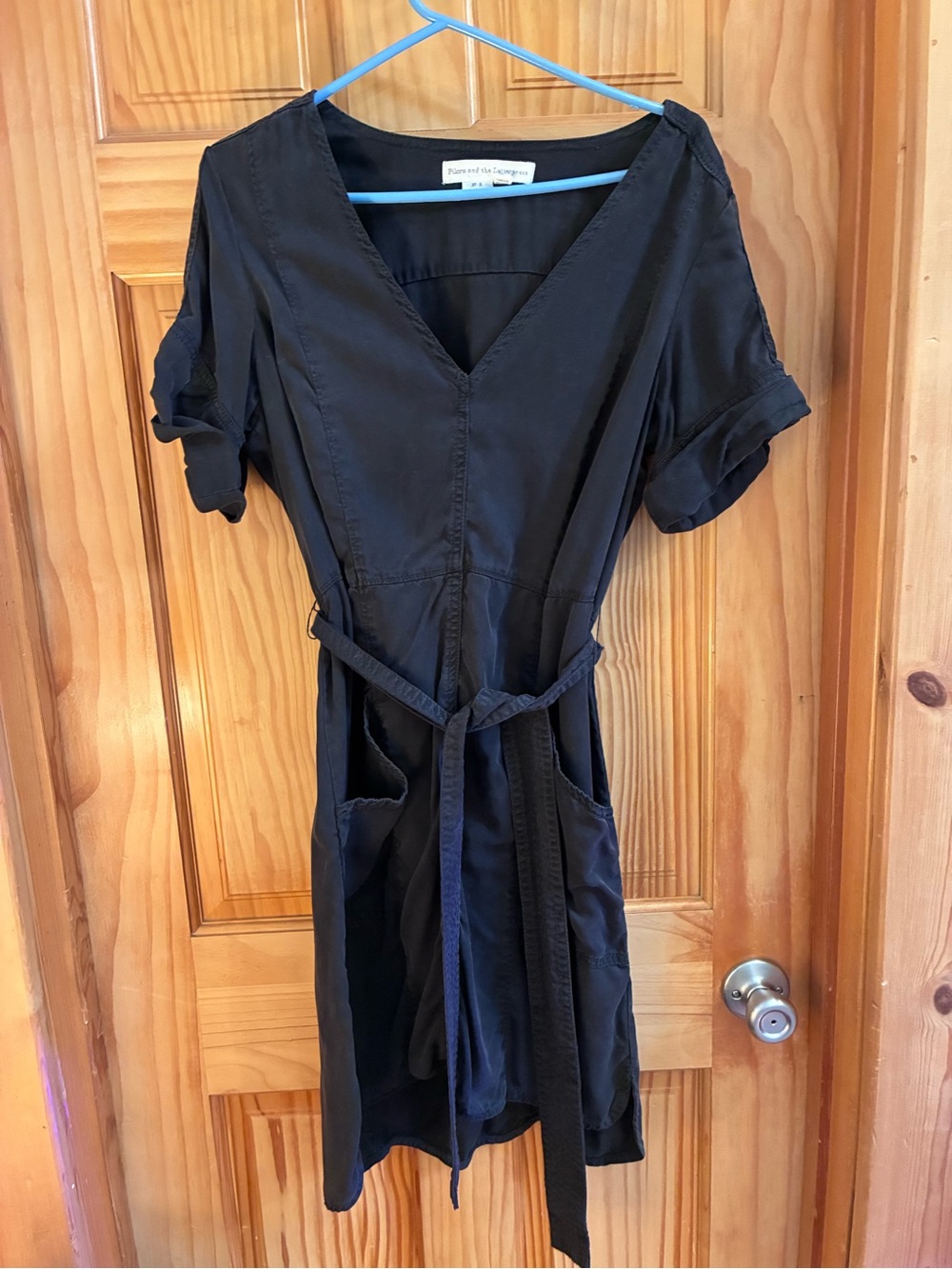 Pilcro and the Letterpress Black V-Neck Tie-Waist Mini Dress